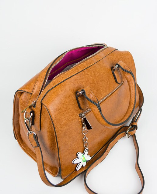 Bowling bag Margarita Green em tom camel com alça de tiracolo