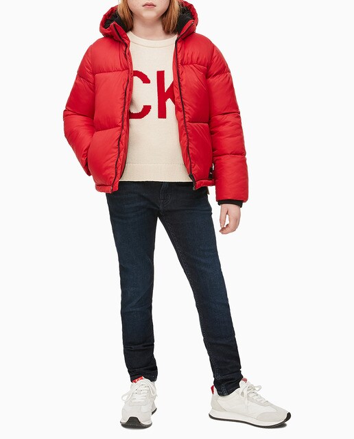 Parka de menina Calvin Klein acolchoada vermelha