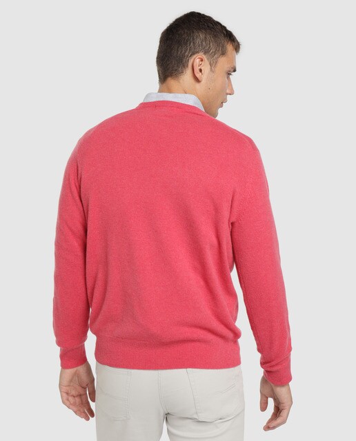 Jersey de lana 100% cashmere Alan Paine rojo con el cuello de pico