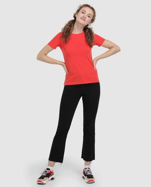 Camiseta básica de mujer manga corta cuello redondo
