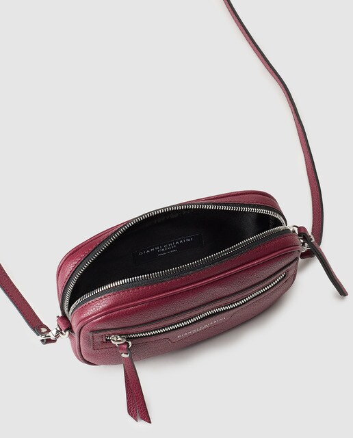 Mala a tiracolo pequena de mulher Gianni Chiarini fúcsia em pele bovina com bolso exterior