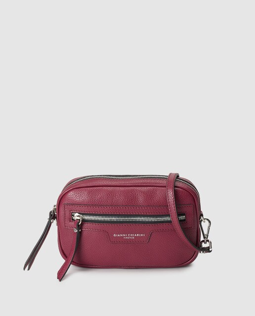 Mala a tiracolo pequena de mulher Gianni Chiarini fúcsia em pele bovina com bolso exterior