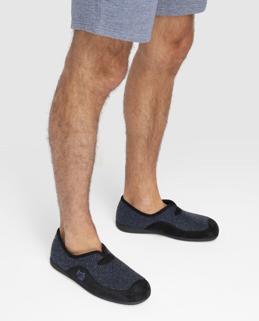 Zapatillas de casa de hombre Dustin de lana azul con bordado