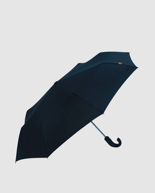 Guarda-chuva desdobrável de homem M&P automático liso azul-marinho com etiqueta vermelha