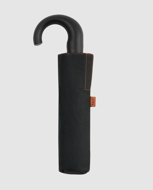 Guarda-chuva desdobrável de homem M&P automático liso azul-marinho com etiqueta vermelha