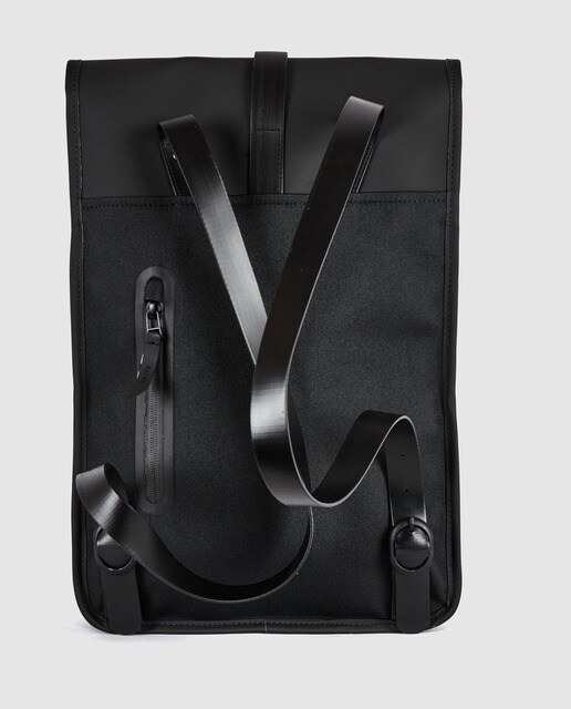 Mochila pequena unissexo Rains preta com bolso exterior