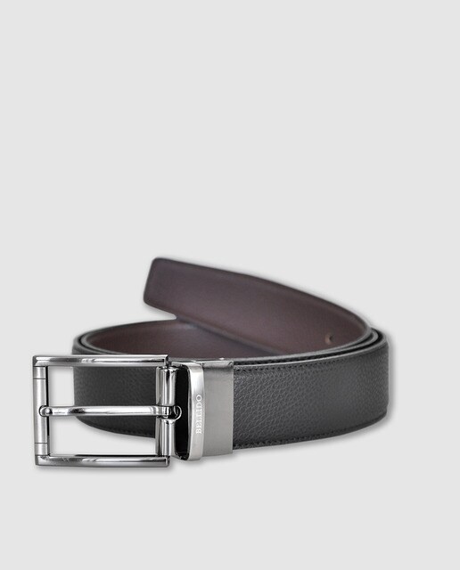Cinturón de hombre reversible en piel grabada bicolor