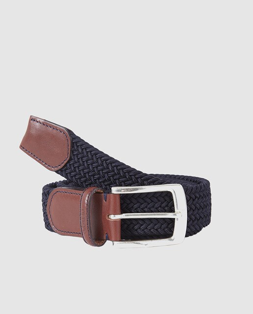 Cinturón de hombre trenzado liso azul marino