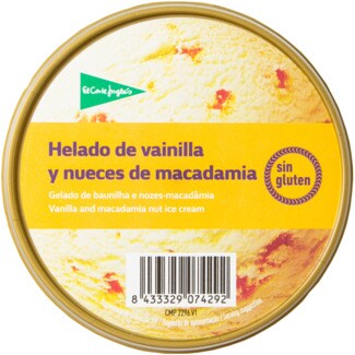 El Corte Inglés Gelado de Baunilha e Nozes-Macadâmia sem Glúten embalagem 500 ml