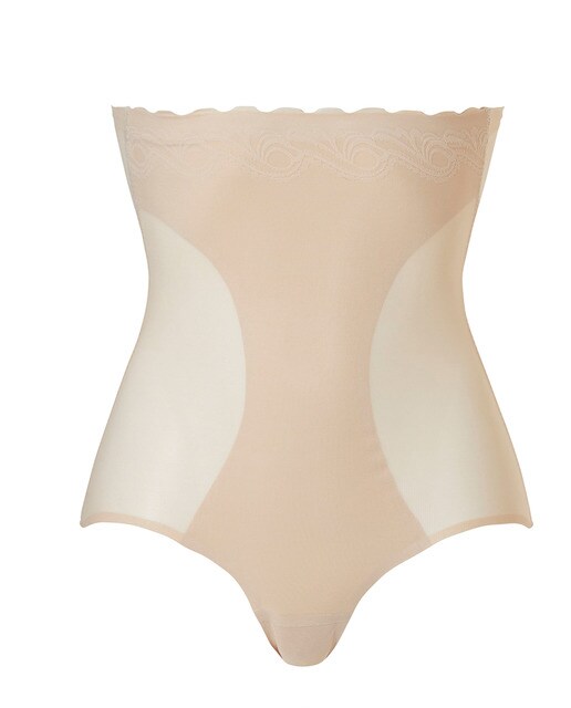 Cuecas altas adelgaçantes Scallop Sheer castanho-claro