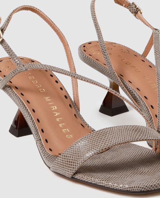 sandalias de tacón de mujer Pedro Miralles de piel en color topo