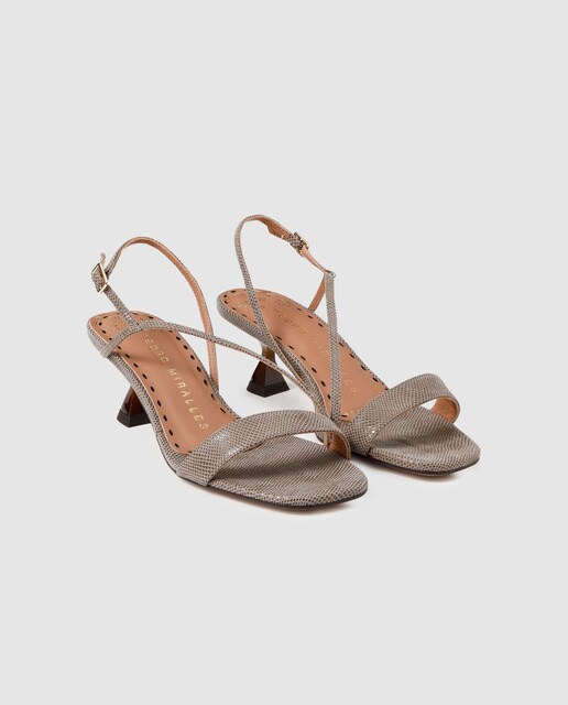 sandalias de tacón de mujer Pedro Miralles de piel en color topo