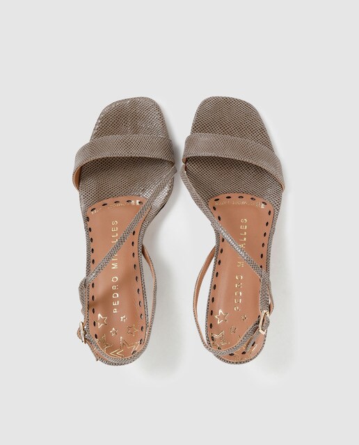 sandalias de tacón de mujer Pedro Miralles de piel en color topo
