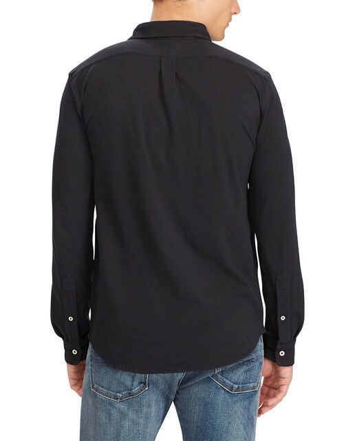Camisa piqué de hombre Polo Ralph Lauren regular lisa negra