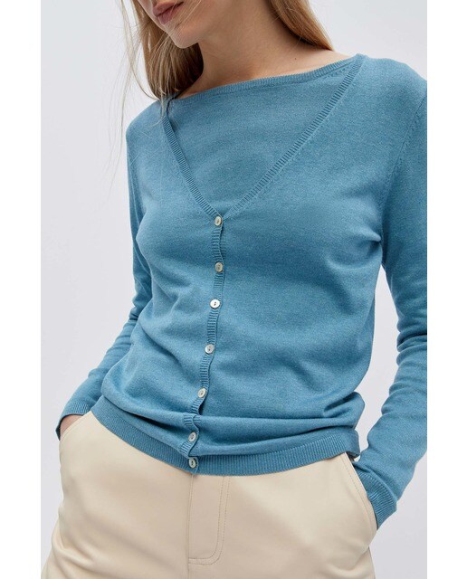 Chaqueta de punto de mujer lisa cuello pico