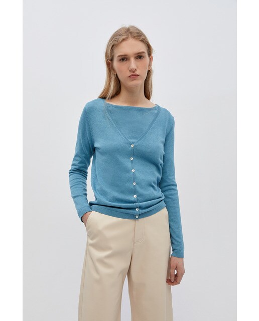 Chaqueta de punto de mujer lisa cuello pico