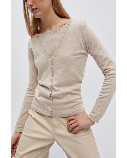 Chaqueta de punto de mujer lisa cuello pico