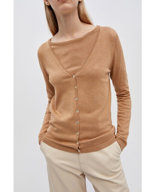Chaqueta de punto de mujer lisa cuello pico