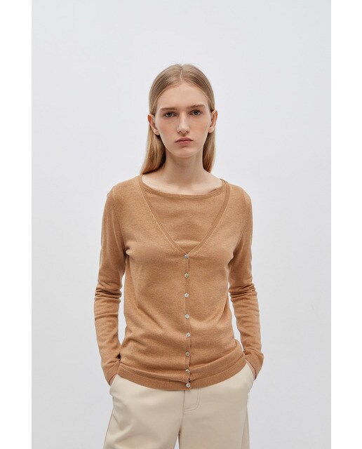 Chaqueta de punto de mujer lisa cuello pico