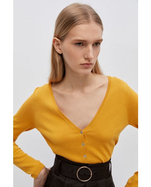 Chaqueta de punto de mujer lisa cuello pico