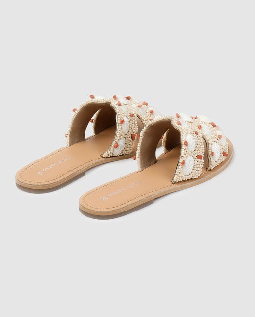 Sandalias planas de mujer Green Coast de color rosa con adorno conchas