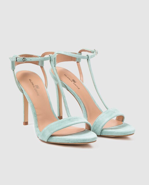Sandalias de tacón de mujer Gloria Ortiz en ante de color verde claro