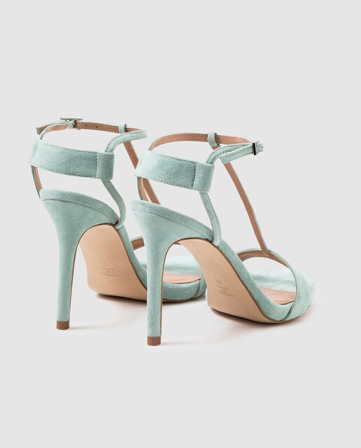 Sandalias de tacón de mujer Gloria Ortiz en ante de color verde claro