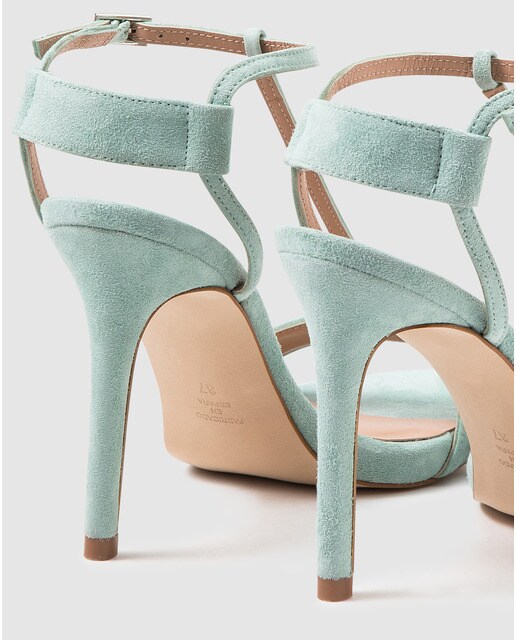 Sandalias de tacón de mujer Gloria Ortiz en ante de color verde claro