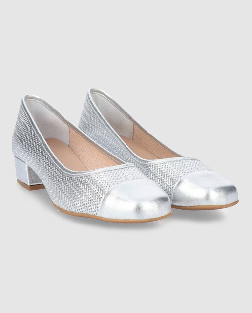 Zapatos de salón de mujer D' Chicas de piel trenzada en color plata