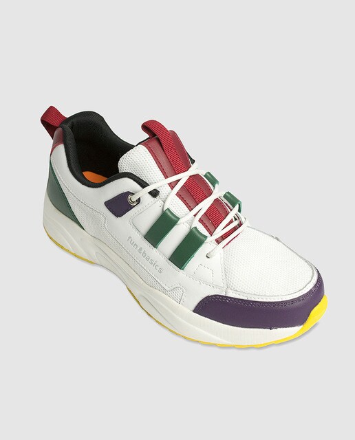Zapatillas de hombre de piel Fun & Basics multicolor con cierre de cordones
