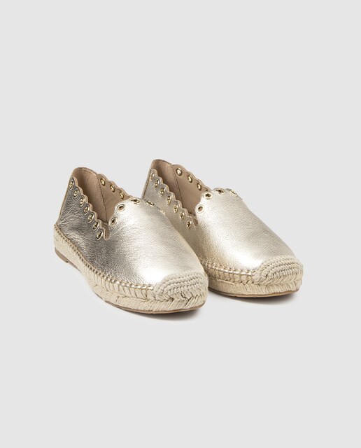 Alpargatas planas de mujer Zendra Basics de piel en color oro