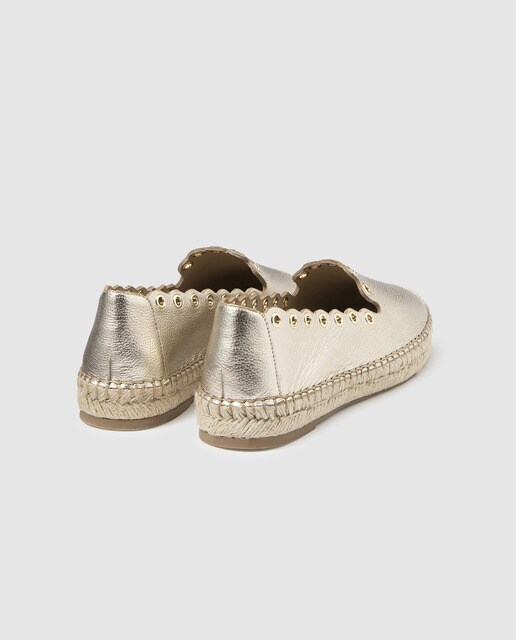 Alpargatas planas de mujer Zendra Basics de piel en color oro