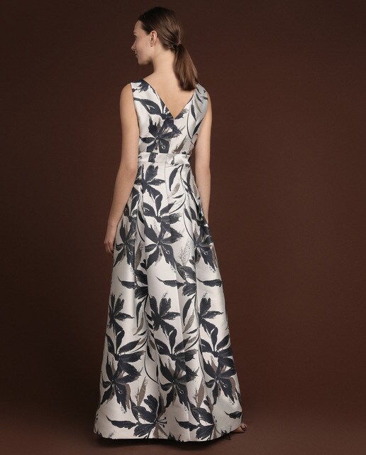 Vestido comprido com jacquard floral