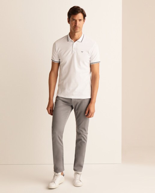 Polo piqué de hombre Emporio Armani blanco de manga corta