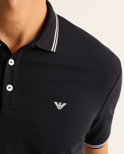 Polo piqué de hombre Emporio Armani azul de manga corta