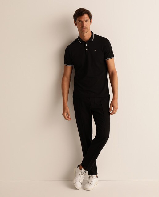 Polo piqué de hombre Emporio Armani negro de manga corta