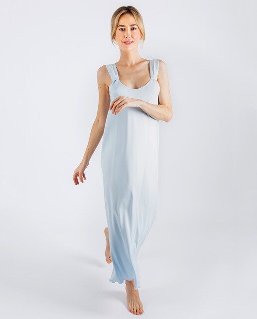 Camisa de dormir comprida azul celeste