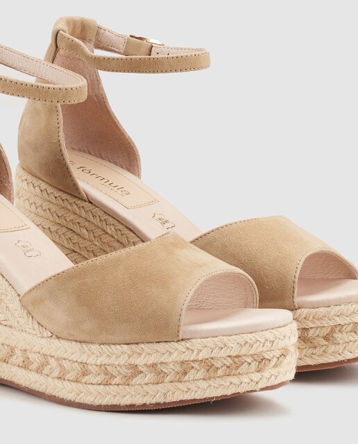 Alpargatas de cuña de mujer Fórmula Joven de ante beige
