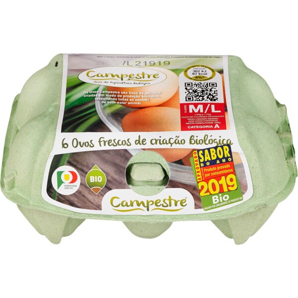 Campestre Ovos de Agricultura Classe M Biológicos embalagem 6 unidades