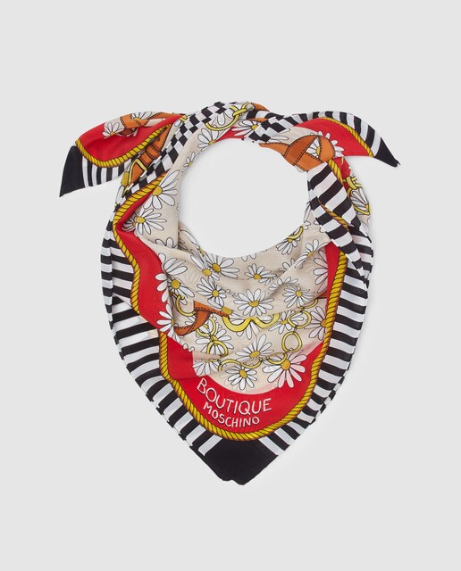 Lenço de seda bege com estampado floral