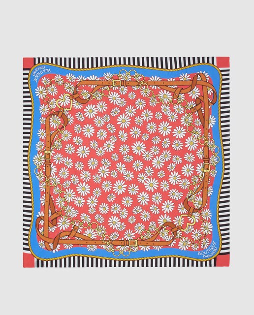 Lenço de seda vermelho com estampado floral