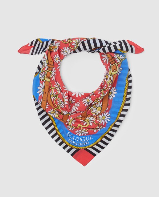 Lenço de seda vermelho com estampado floral