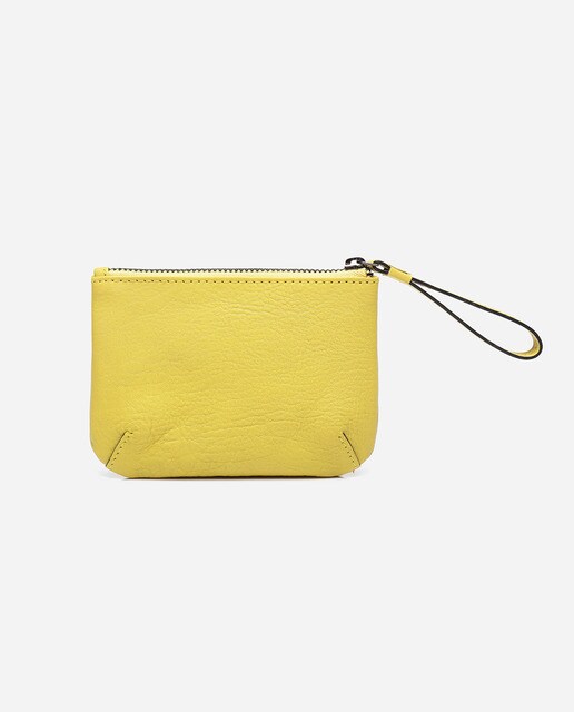 Porta-moedas em pele amarelo com fecho de correr