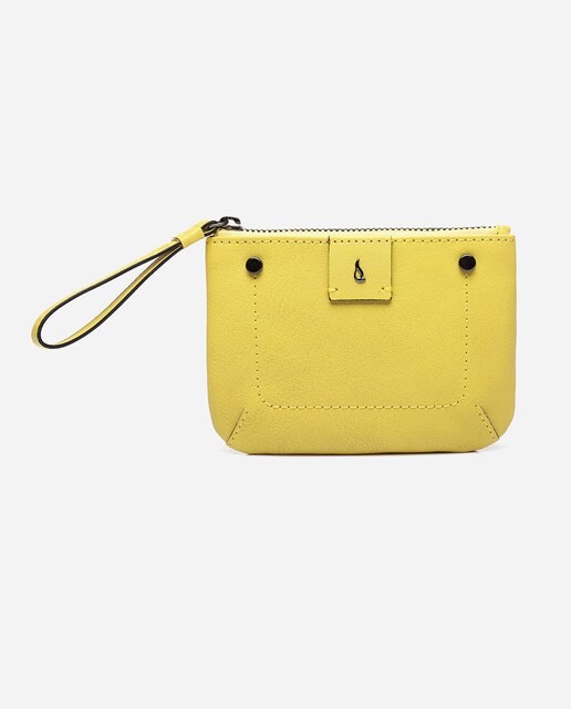 Porta-moedas em pele amarelo com fecho de correr