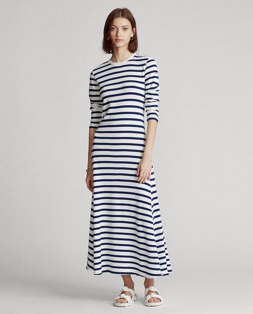 Vestido midi de rayas de manga francesa
