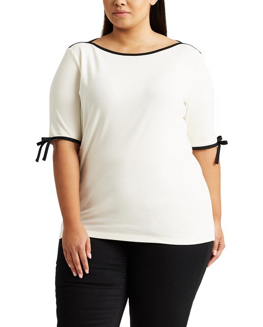 T-shirt lisa de mulher tamanhos grandes com manga 3/4