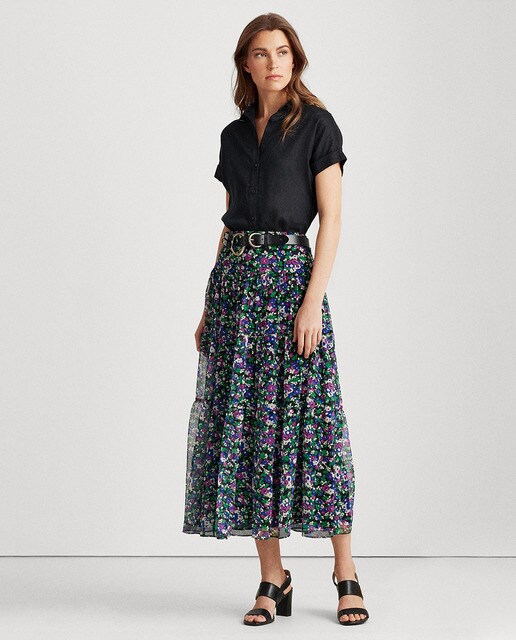 Falda larga con estampado de flores