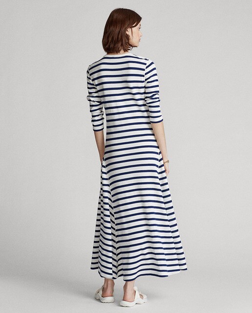 Vestido midi de rayas de manga francesa