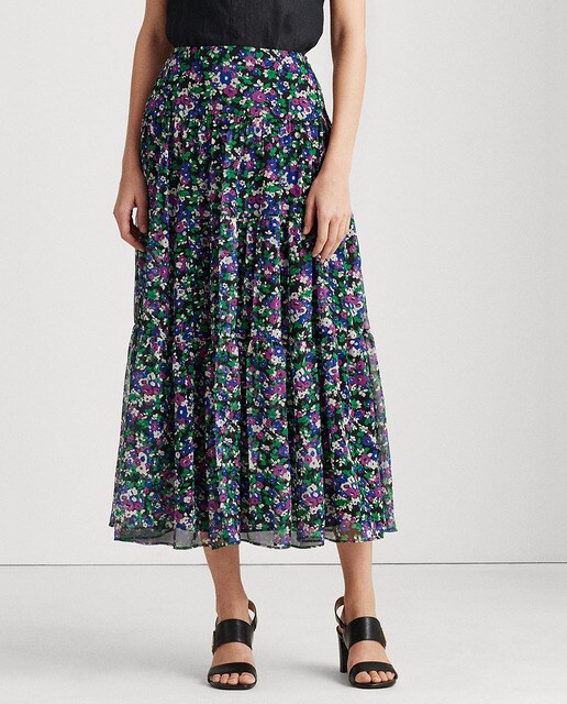 Falda larga con estampado de flores