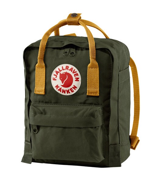 Mochila unissexo Kånken Mini em vinil verde-escuro com fecho de correr